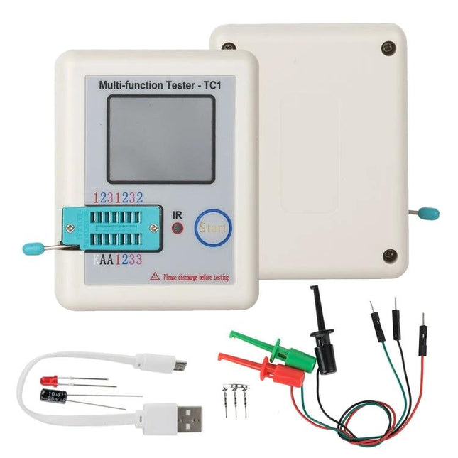 Handheld Electronic Component Tester for Diodes and Transistors - compact multi-function tester with ZIF socket, probes and USB cable for hobbyists and technicians