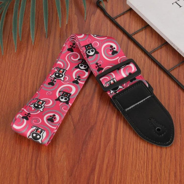 Printed Ukulele Straps for Musicians' Daily Practice Sessions - pink printed strap with cartoon pattern, adjustable durable ukulele strap for everyday practice