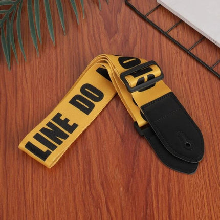 Printed Ukulele Straps for Musicians' Daily Practice Sessions - yellow printed strap with black lettering and leather ends