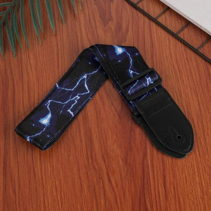 Printed Ukulele Straps for Musicians' Daily Practice Sessions - Blue lightning printed strap with leather ends for secure everyday practice