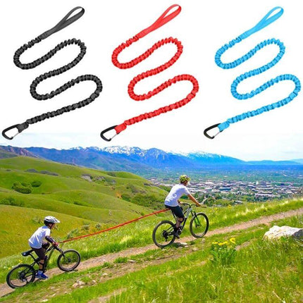 Bicycle Tow Rope 1.7m Stretch to 3m for Parent-Child Rides - adjustable nylon core elastic tow rope in black red blue for teaching child to ride