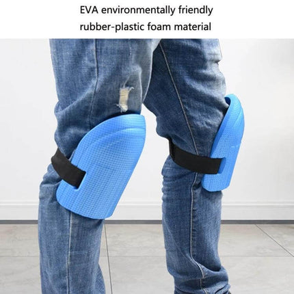 Labor Protection Knee Protector for Construction Work blue EVA foam knee pads strapped on worker jeans for kneeling tasks