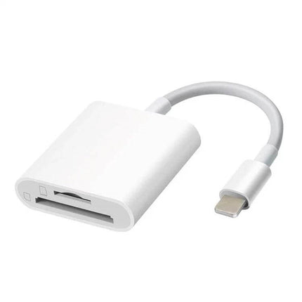 SD and TF Card Reader Adapter for iPhone iPad Photo Transfers - white Lightning SD/TF card reader for importing photos on iPhone iPad