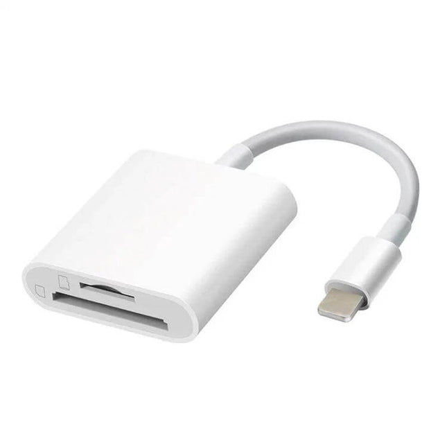 SD and TF Card Reader Adapter for iPhone iPad Photo Transfers - white Lightning SD/TF card reader for importing photos on iPhone iPad