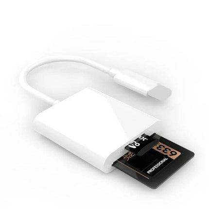 SD and TF Card Reader Adapter for iPhone iPad Photo Transfers – white plug-and-play SD/TF card reader for quick photo import