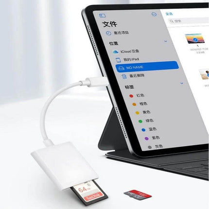 SD and TF Card Reader Adapter for iPhone iPad Photo Transfers plugged into iPad importing photos from SD card for travel and photography