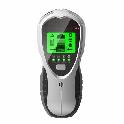 Versatile 4-in-1 Digital Wall Scanner for Studs, Metal, and Live Wires handheld device showing backlit LCD detecting stud center and live wire indicators