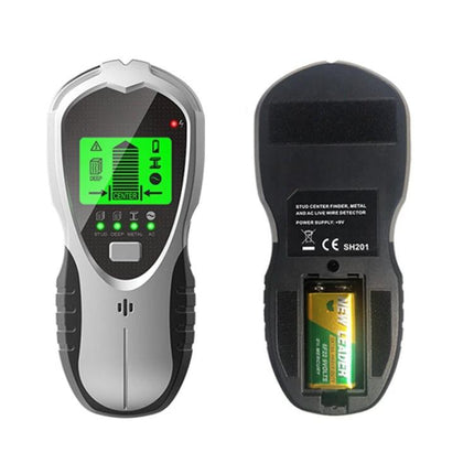 Versatile 4-in-1 Digital Wall Scanner for Studs, Metal, and Live Wires - handheld detector showing front LCD and back with battery compartment