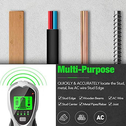 Versatile 4-in-1 Digital Wall Scanner for Studs, Metal, and Live Wires detecting studs, metal, and live AC wires for safe picture hanging and renovations