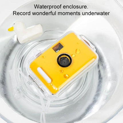 Vintage Waterproof Film Camera for Outdoor Photography Use - Yellow ABS 135 Film Camera in Waterproof Case Floating in Water