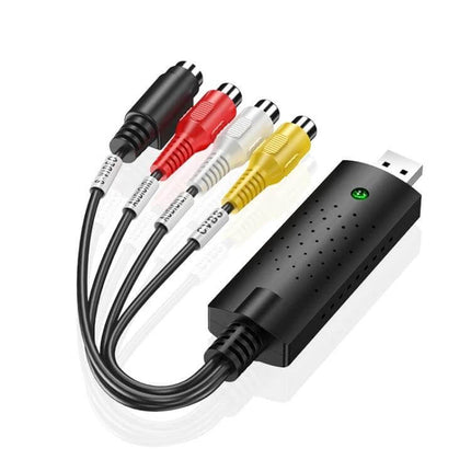 USB Video Capture Card for Analog Video Recording and Playback - USB dongle with RCA composite and S-Video inputs for digitizing VHS and camcorder tapes, 720P
