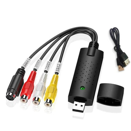 USB Video Capture Card for Analog Video Recording and Playback - USB stick with RCA/S-Video inputs and USB cable for digitizing VHS and camcorder tapes, 720P