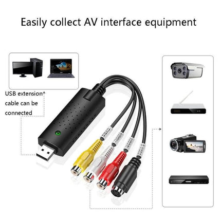 USB Video Capture Card for Analog Video Recording and Playback - USB stick with RCA and S-Video cables for digitizing VHS and camcorder footage in 720P