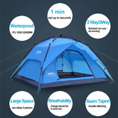 Automatic Easy-Setup Beach and Camping Tent for 3-4 People by Desert&Fox