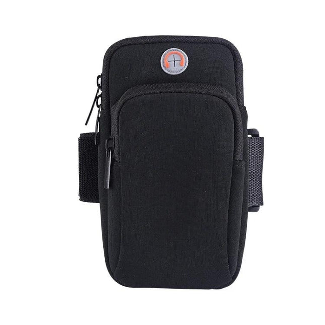 Unisex Running Armband for 6.5-Inch Phones, Outdoor Use - black neoprene armband with zipper pocket and headphone jack for jogging