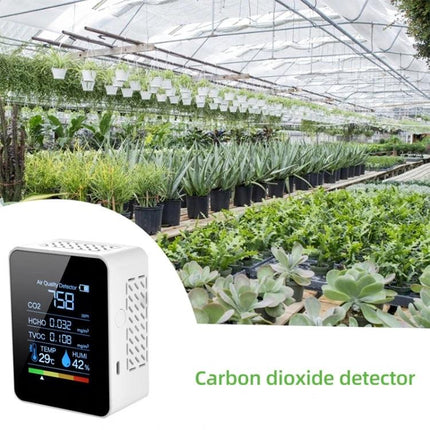 Portable Indoor Air Quality Monitor with CO2 Detection measuring CO2, temperature and humidity in greenhouse and plant nursery