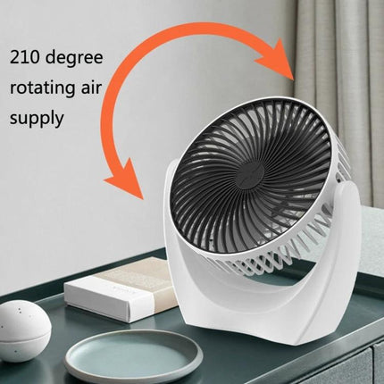 Mini Portable USB Desktop Fan for Home and Dormitory Use - compact brushless motor fan on desk with 210 degree rotating airflow, quiet cooling for study