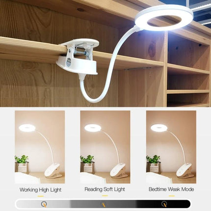 YAGE Clip Lamp for Everyday Home and Office Reading - white clip-on adjustable ring light for desk reading and hobbies