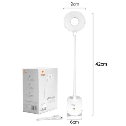 YAGE Clip Lamp for Everyday Home and Office Reading - white adjustable 42cm LED clip-on desk lamp with 9cm ring head and 6cm base