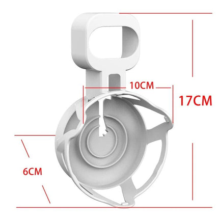 Wall Mount For HomePod Mini With Cable Management Stand showing dimensions 17cm x 10cm x 6cm, adhesive no-drill white holder
