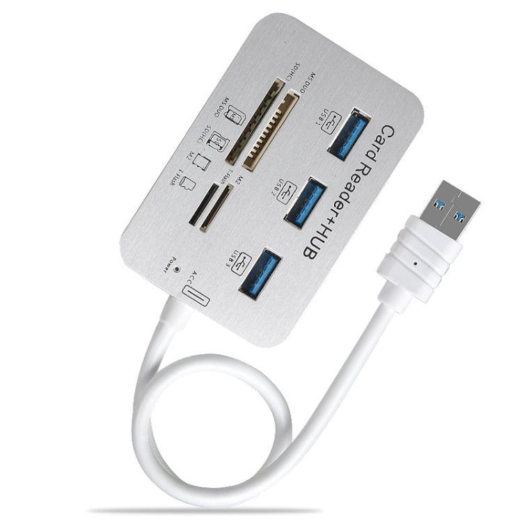 Ergonomic 3-Port USB 3.0 Hub with 4-Slot Card Reader - High-Speed Data Splitter