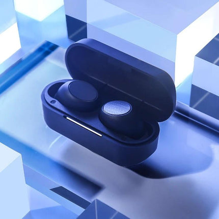 Acrylic Geometric Photo Props for Studio Backgrounds and Ornaments featuring wireless earbuds in case on translucent blue acrylic geometric photo props setup