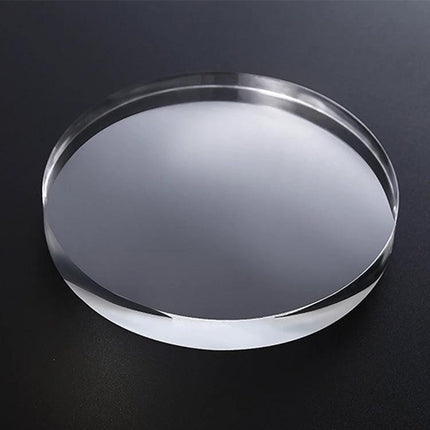 Acrylic Geometric Photo Props for Studio Backgrounds and Ornaments shown as a clear round acrylic prop used to add depth in studio photography