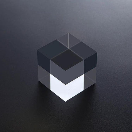 Acrylic Geometric Photo Props for Studio Backgrounds and Ornaments showing a clear acrylic geometric cube prop on a dark studio surface