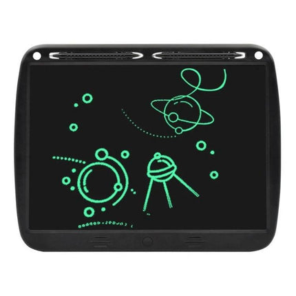 Large 15-Inch LCD Writing Board for Kids' Drawing and Messaging showing green space doodles on black screen