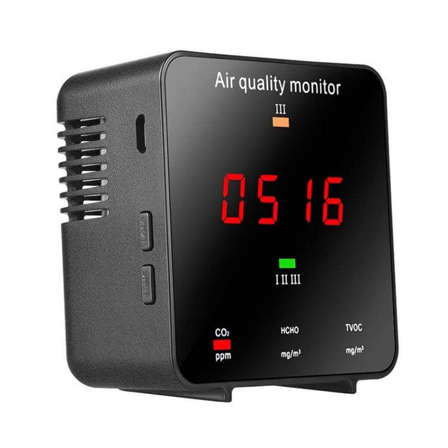 Portable Air Quality Detector for CO2 and Formaldehyde Monitoring - compact digital home office monitor showing CO2 reading 0516