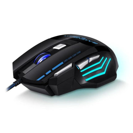 Bloodbat Wired Gaming Mouse with RGB Breathing Lights black ergonomic wired mouse with blue and teal RGB lighting