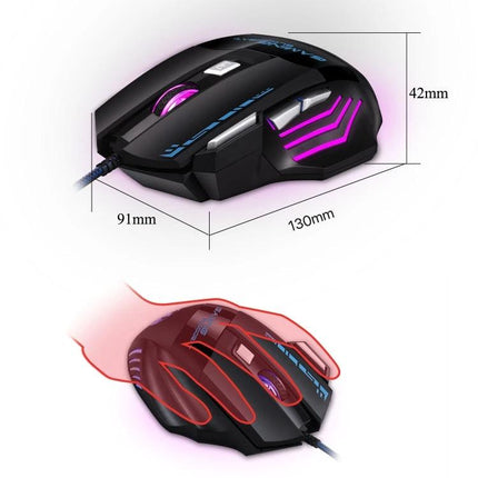 Bloodbat Wired Gaming Mouse with RGB Breathing Lights – black ergonomic wired USB gaming mouse with RGB lighting, 130x91x42mm dimensions, side buttons