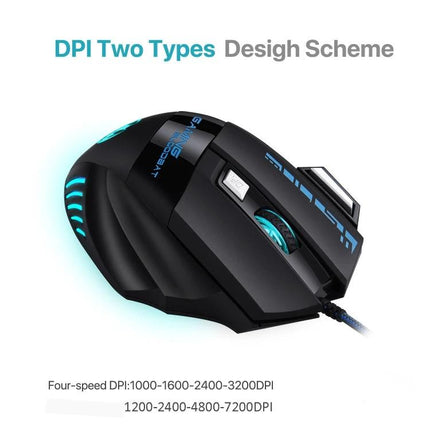 Bloodbat Wired Gaming Mouse with RGB Breathing Lights black wired gaming mouse with blue RGB breathing lights, ergonomic FPS design, adjustable DPI