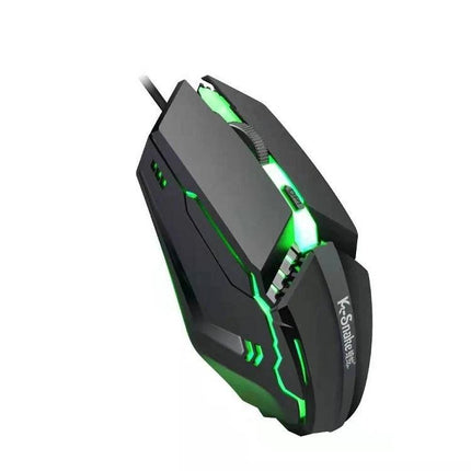 K-Snake M11 Luminous Wired Gaming Mouse for Desktop Use - ergonomic black wired mouse with green LED lighting for gaming and office