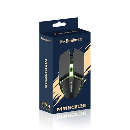 K-Snake M11 Luminous Wired Gaming Mouse for Desktop Use - black ergonomic luminous gaming mouse in retail packaging