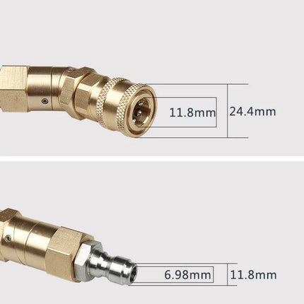 Copper High-Pressure Cleaning Nozzle with 360-Degree Rotation showing copper quick-connect dimensions 11.8mm and 24.4mm
