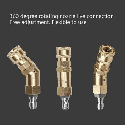 Copper High-Pressure Cleaning Nozzle with 360-Degree Rotation shown in three angled positions for flexible, durable high-pressure cleaning