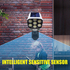 Solar-Powered LED Wall Light with Motion Sensor and Faux Surveillance Camera for Enhanced Security