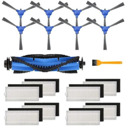 Eufy RoboVac Sweeper Replacement Accessories Kit, 26 Pieces showing side brushes, rolling brush, HEPA filters and cleaning tool