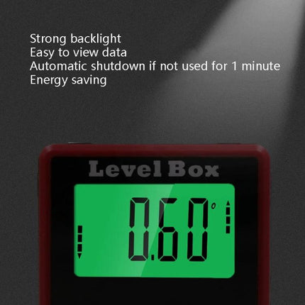 Compact Digital Protractor for Measuring Angles with Magnetic Base showing 0.60° reading on green backlit display