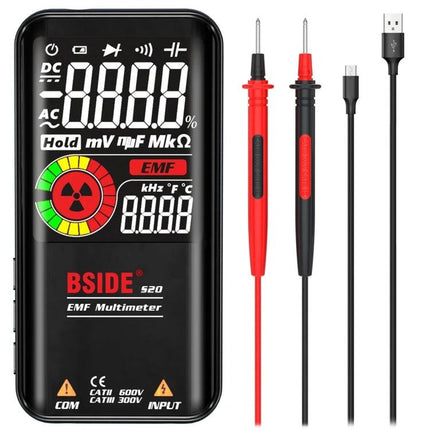 BSIDE S20 Large Screen Multimeter for Electrical Voltage Testing - black digital multimeter with large display, probes and USB charging cable
