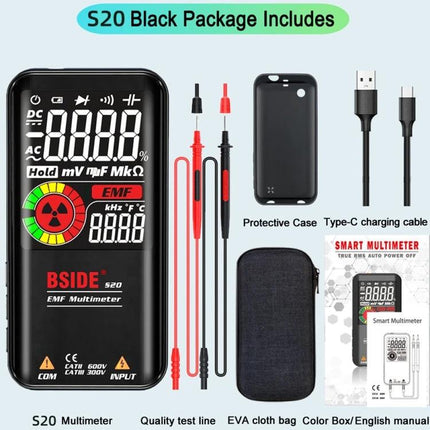 BSIDE S20 Large Screen Multimeter for Electrical Voltage Testing with probes, case, Type-C cable and manual