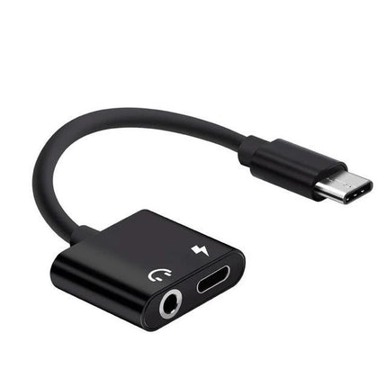 Adapter for Daily Headphone Use with USB-C Devices black USB-C to 3.5mm audio and charging adapter for everyday use