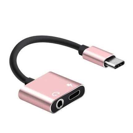Adapter for Daily Headphone Use with USB-C Devices - rose gold USB-C to 3.5mm + charging port adapter for listening and charging