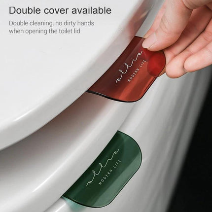 Essential Toilet Lid Handle for Daily Bathroom Hygiene at Home — hand using double-cover PC material handle to lift toilet lid, hygienic no-touch solution