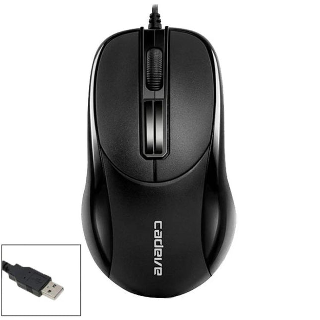 Cadeva Wired Computer Mouse with Three Buttons for Daily Use – black wired optical mouse with USB connector