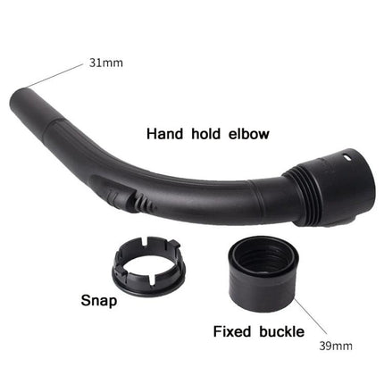 Set of 3 32mm Elbow Handles for Household Vacuum Cleaners - black hand hold elbow with snap and fixed buckle, 31mm/39mm connectors