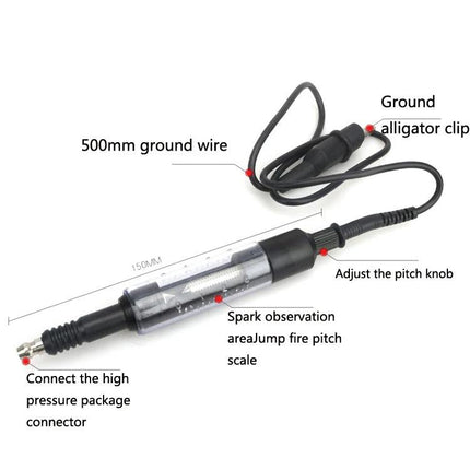Essential Spark Plug Tester for Routine Vehicle Maintenance - clear window spark observation with ground alligator clip and high-pressure connector