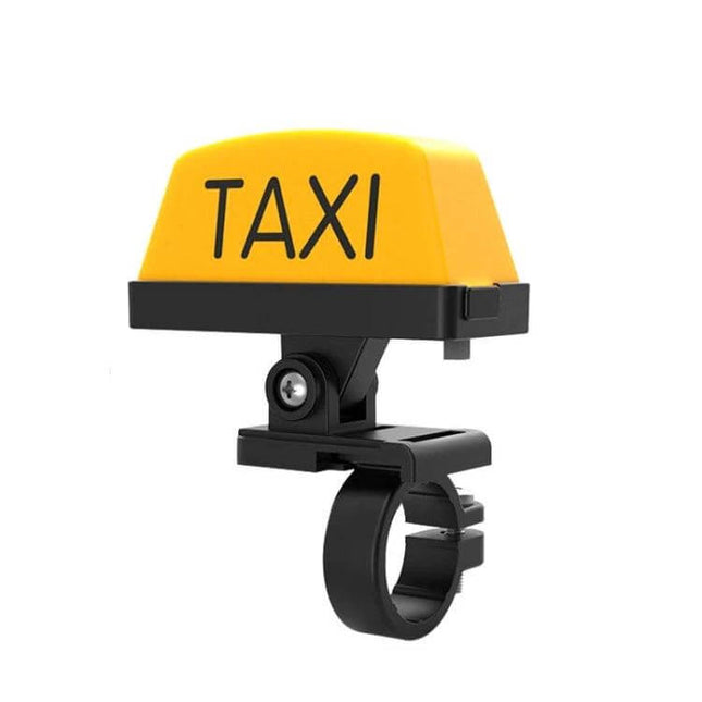Motorcycle Helmet LED Warning Light With Bright Strobe mounted on yellow taxi-style helmet sign for high visibility strobe warning