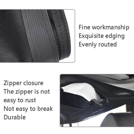 Car Storage Pocket With Breathable Mesh For Roof Or Seat showing durable mesh, sturdy webbing, fine edging and zipper closure